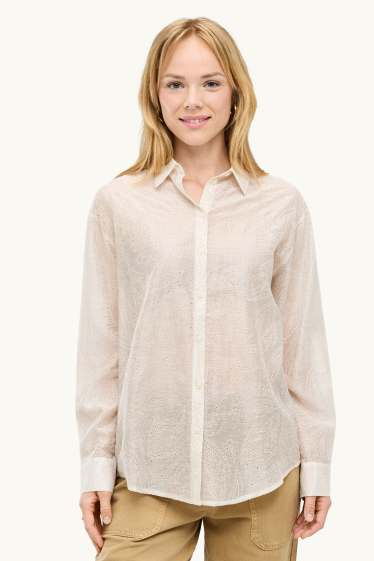 Damen - Bluse - Broderie Anglaise - cremefarben