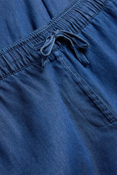 Donna - Pantaloni di stoffa - vita alta - gamba ampia - effetto jeans - jeans blu