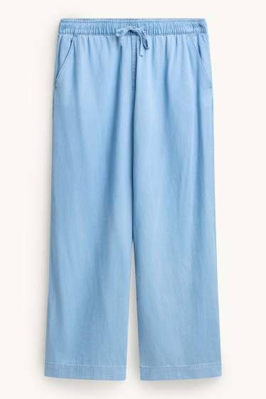 Dames - Pantalon - high waist - wide leg - denim look - lichtblauw