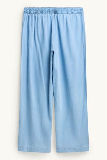 Dames - Pantalon - high waist - wide leg - denim look - lichtblauw