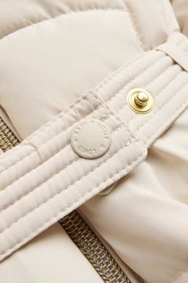 Baby Mädchen - Teddybär - Baby-Steppjacke mit Kapuze und Gürtel - gefüttert - cremefarben