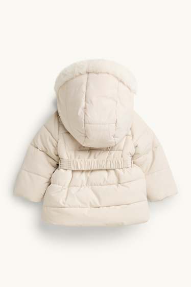 Baby Mädchen - Teddybär - Baby-Steppjacke mit Kapuze und Gürtel - gefüttert - cremefarben