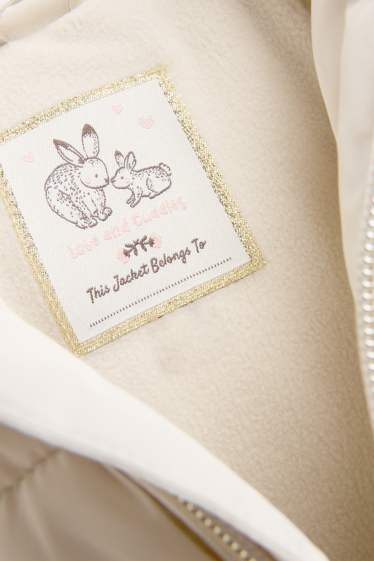 Baby Mädchen - Teddybär - Baby-Steppjacke mit Kapuze und Gürtel - gefüttert - cremefarben