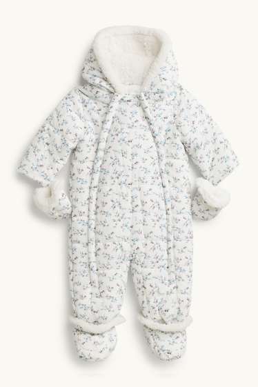 Bébés filles - Petites fleurs - combinaison de neige pour bébé avec capuche - doublée - blanc / bleu