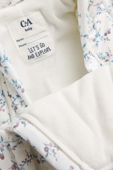 Bébés filles - Petites fleurs - combinaison de neige pour bébé avec capuche - doublée - blanc / bleu