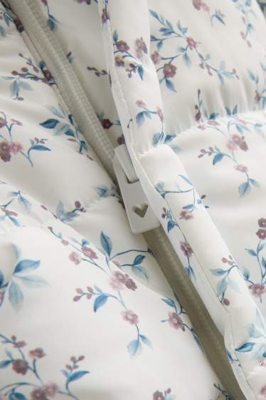 Bébés filles - Petites fleurs - combinaison de neige pour bébé avec capuche - doublée - blanc / bleu
