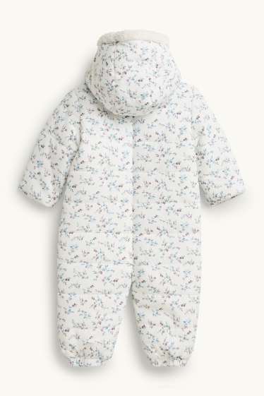 Bébés filles - Petites fleurs - combinaison de neige pour bébé avec capuche - doublée - blanc / bleu