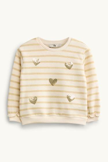 Kinder Mädchen - Herz - Sweatshirt - gestreift - Glanz-Effekt - beige / gold