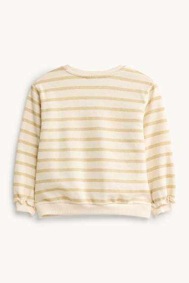 Kinder Mädchen - Herz - Sweatshirt - gestreift - Glanz-Effekt - beige / gold