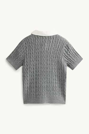 Femmes - Gilet en maille - motif tressé - gris