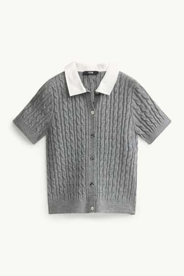 Femmes - Gilet en maille - motif tressé - gris