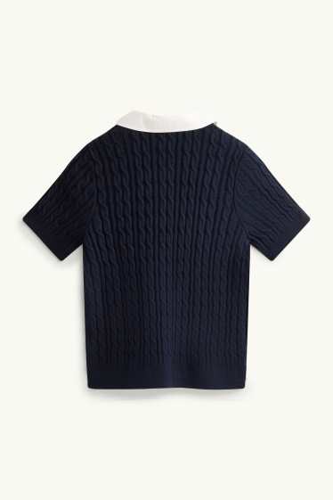 Dames - Vest - kabelpatroon - donkerblauw / wit