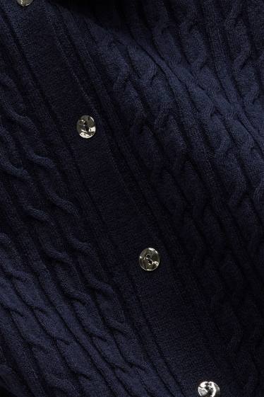 Dames - Vest - kabelpatroon - donkerblauw / wit