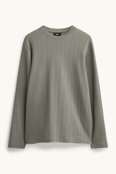 Hommes - Pull à fine maille - à rayures - gris / vert