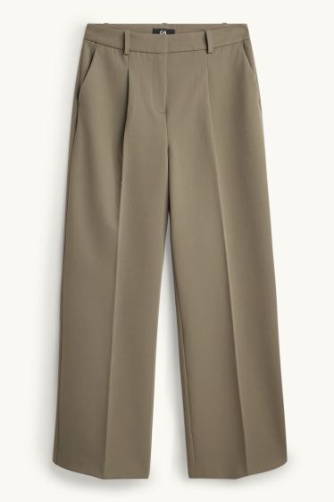 Femmes - Pantalon en toile - high waist - wide leg - kaki