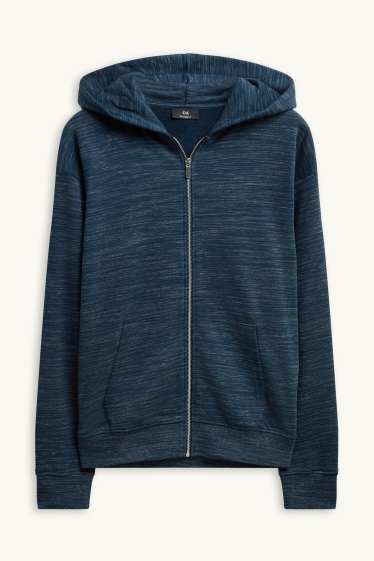 Hommes - Sweat zippé en molleton avec capuche - bleu chiné