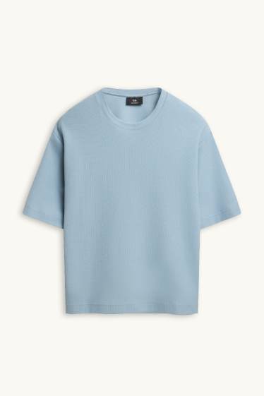 Hommes - T-shirt - relaxed fit - finition texturée - bleu clair
