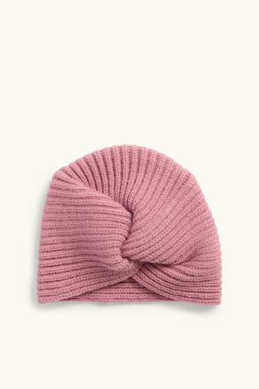 Miminka - dívky - Turbanová čepice pro miminka - žebrovaná - růžová