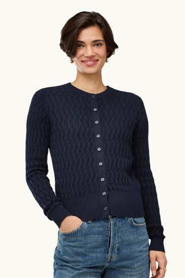 Femmes - Gilet en maille - motif tressé - bleu foncé