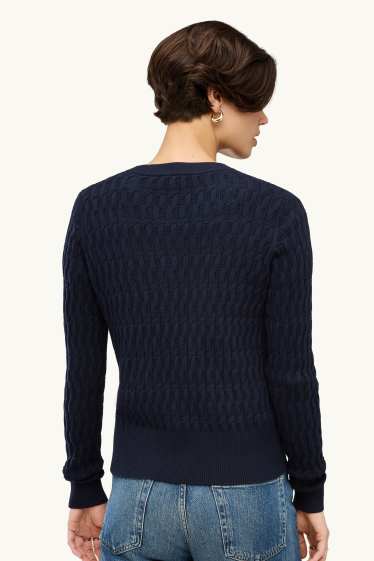 Femmes - Gilet en maille - motif tressé - bleu foncé
