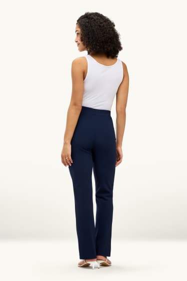 Femei - Pantaloni de stofă - talie înaltă - evazați - reiați - albastru închis