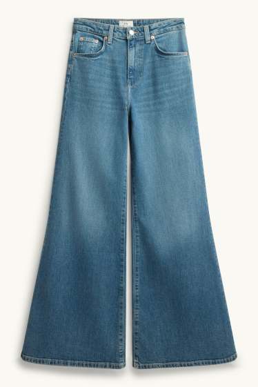 Femei - Wide flared jeans - talie înaltă - denim-albastru