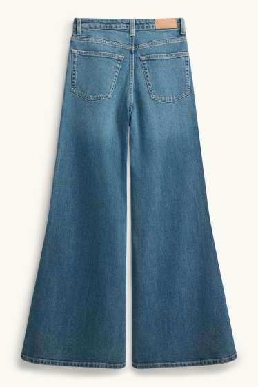 Femei - Wide flared jeans - talie înaltă - denim-albastru