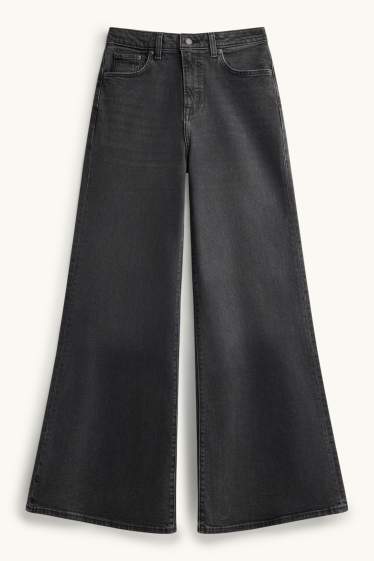 Dames - Wide flared jeans - high waist - jeansdonkergrijs