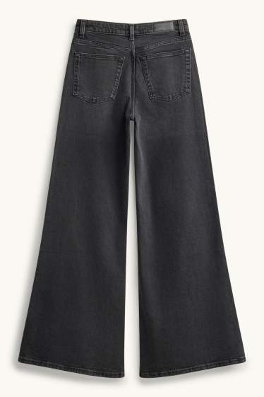 Dames - Wide flared jeans - high waist - jeansdonkergrijs