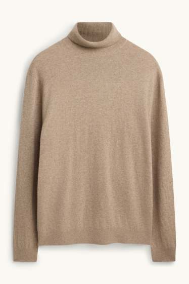 Herren - Kaschmir-Rollkragenpullover - beige-melange