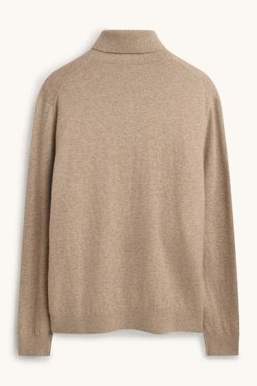 Herren - Kaschmir-Rollkragenpullover - beige-melange