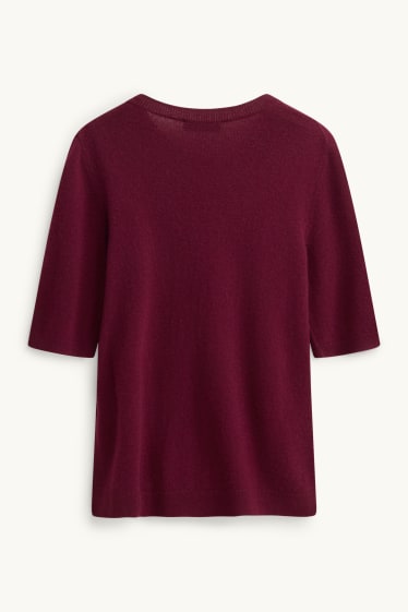 Donna - Maglione in cashmere - a maniche corte - bordeaux
