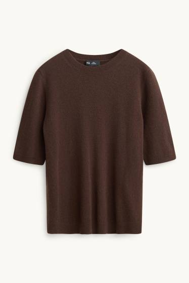 Femmes - Pull en maille en cachemire - manches courtes - marron foncé