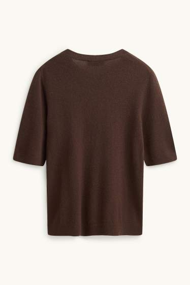 Femmes - Pull en maille en cachemire - manches courtes - marron foncé