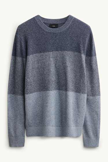 Herren - Pullover - gestreift - strukturiert - blau-melange
