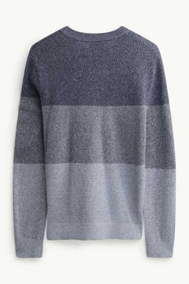 Herren - Pullover - gestreift - strukturiert - blau-melange