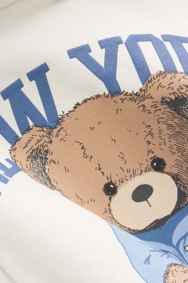 Děti - dívky - Medvídek - mikina s kapucí - krémově bílá