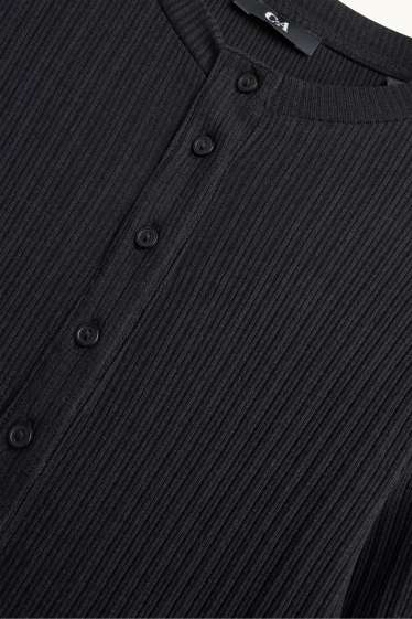Damen - Henley-Shirt - Slim Fit - gerippt - schwarz