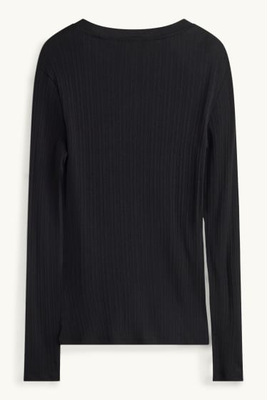 Damen - Henley-Shirt - Slim Fit - gerippt - schwarz