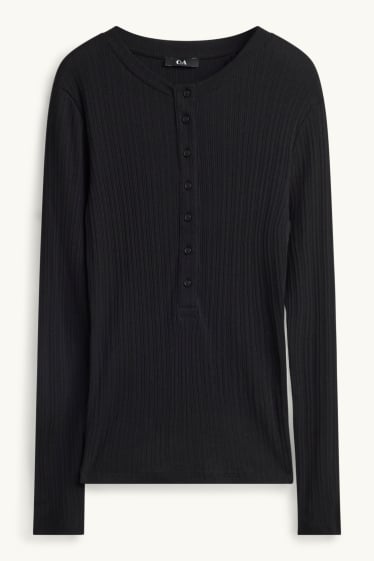 Damen - Henley-Shirt - Slim Fit - gerippt - schwarz