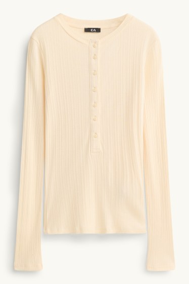 Damen - Henley-Shirt - Slim Fit - gerippt - hellgelb