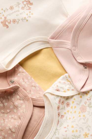 Baby Girls - Multipack of 5 - flowers and squirrels - baby bodysuit - pale pink