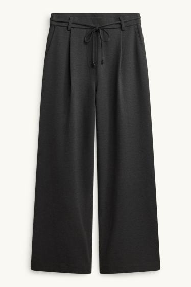 Femmes - Pantalon en jersey court - high waist - wide leg - mélange gris foncé