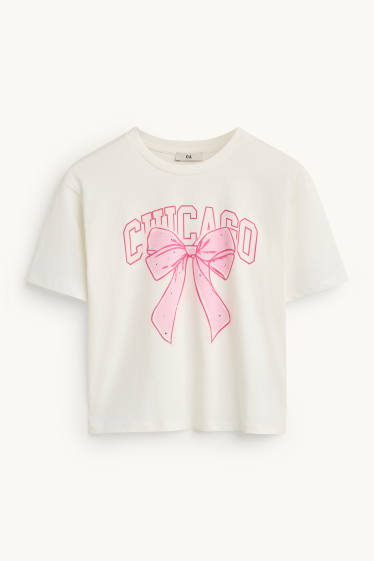 Kinderen: meisjes - T-shirt - wit / fuchsiarood