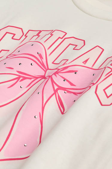 Kinderen: meisjes - T-shirt - wit / fuchsiarood