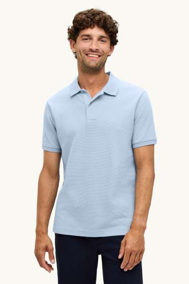 Men - Polo shirt - regular fit - textured - light blue