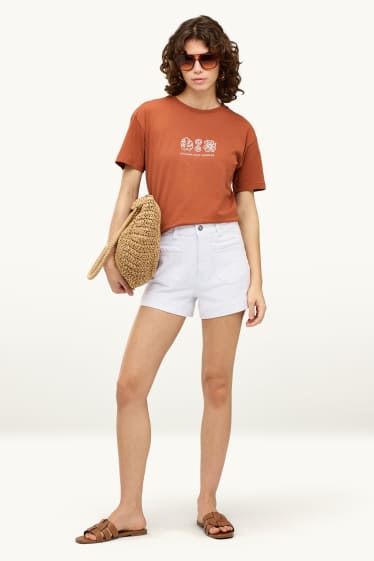 Donna - Shorts di jeans - vita alta - bianco