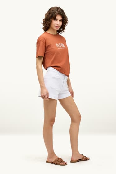 Donna - Shorts di jeans - vita alta - bianco