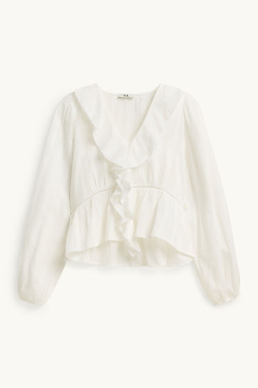 Mujer - Blusa con escote en pico - blanco