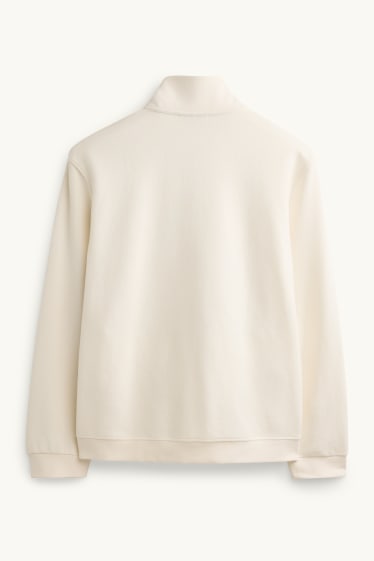 Uomo - Felpa con zip - a coste - bianco crema